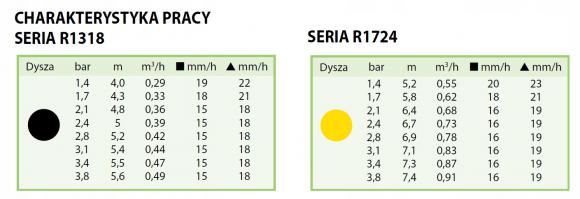 Dysza RAINBIRD RN 13-18TQ - tabela